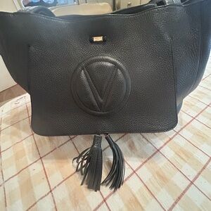 Valentino Garavani Black Leather Tote with Tassel